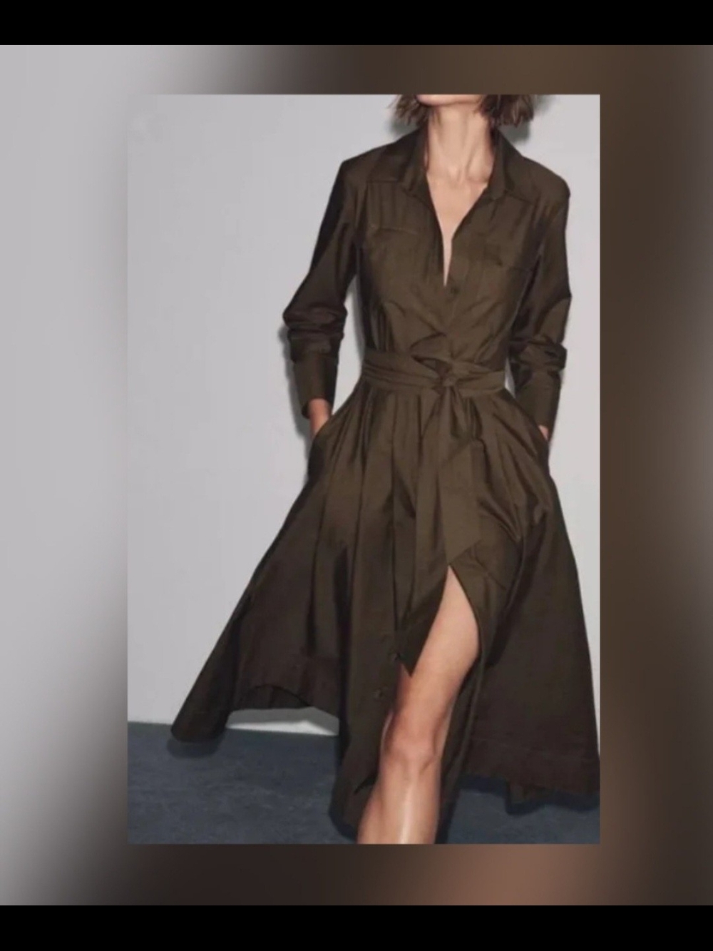 Zara Khaki Poplin Dress